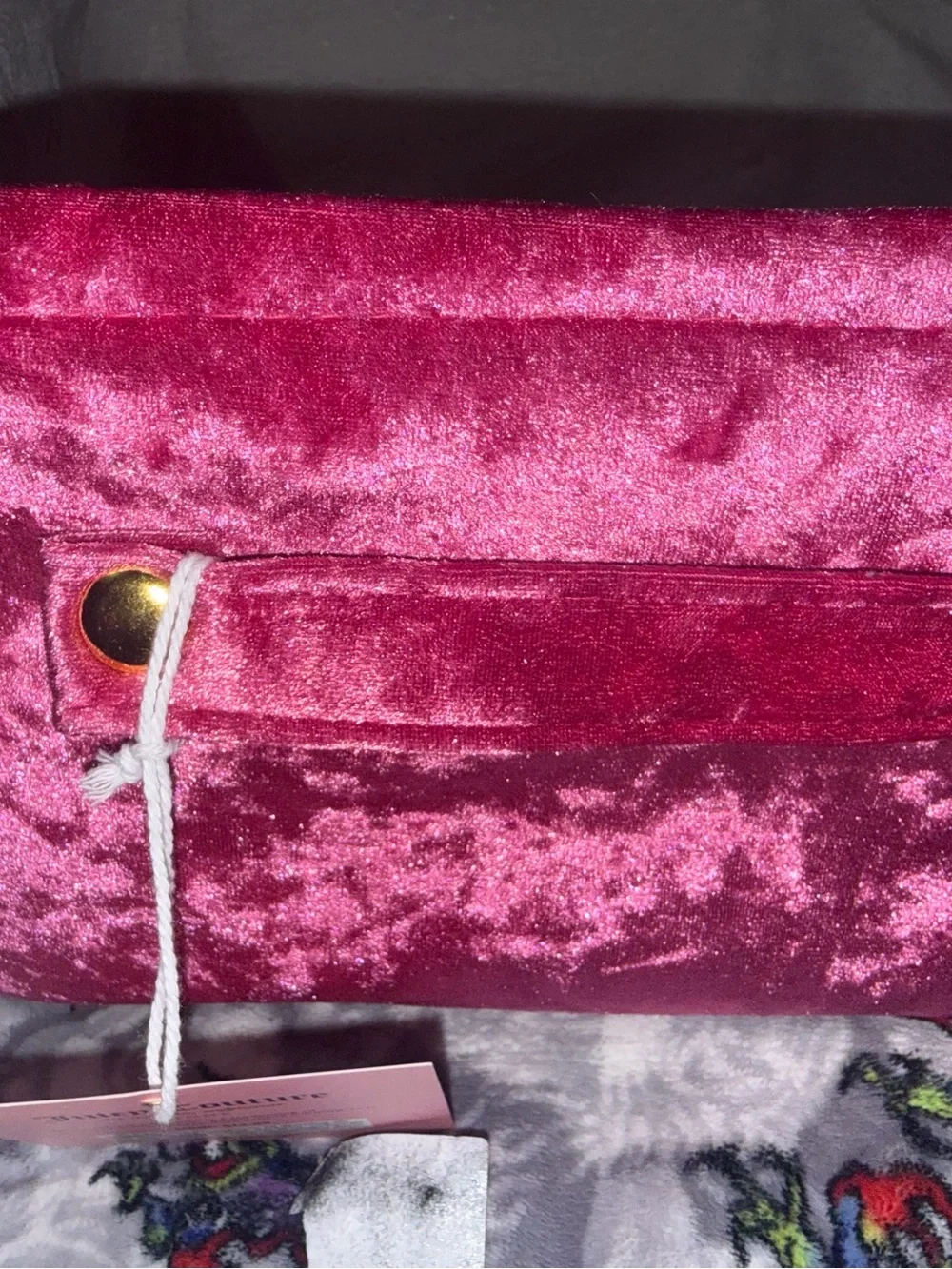 Juicy Couture Pink Velvet Storage Bin Basket with Silver Heart